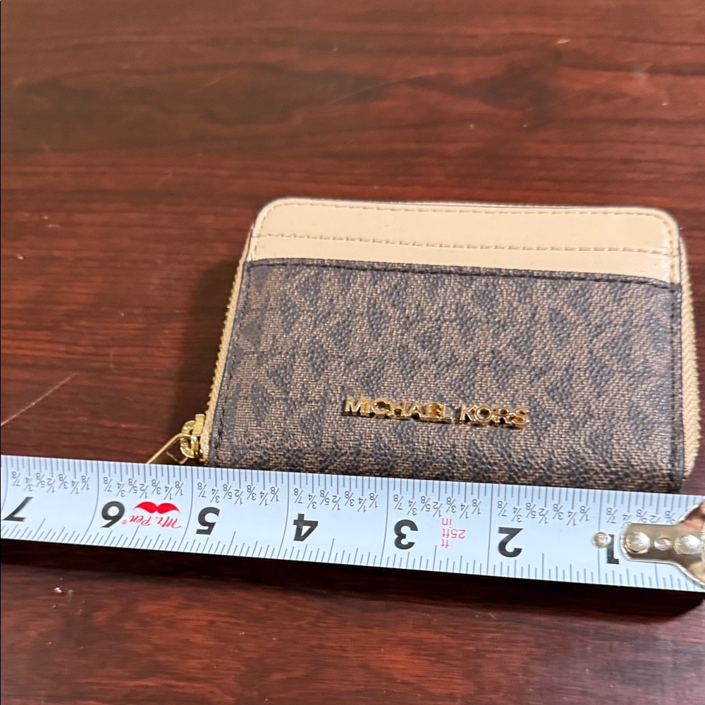 Michael Kors Brown and Light Tan Key Holder zipper wallet EUC